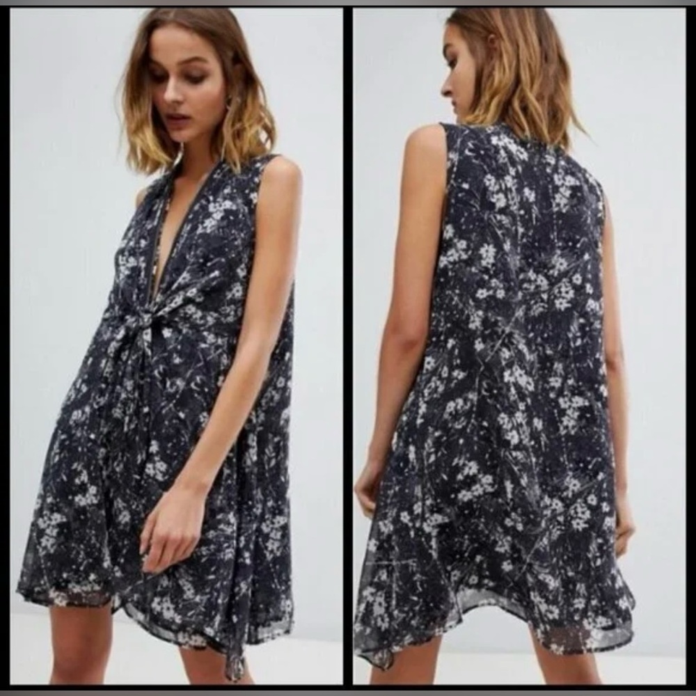 ALLSAINTS Jayda Evolution Blue Floral Dress Asymmetrical - Picture 8 of 9
